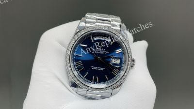 8+ Factory Rolex Daydate 40mm Diamond Bezel 3255 Movement Dark Blue Ombre  Face Watch